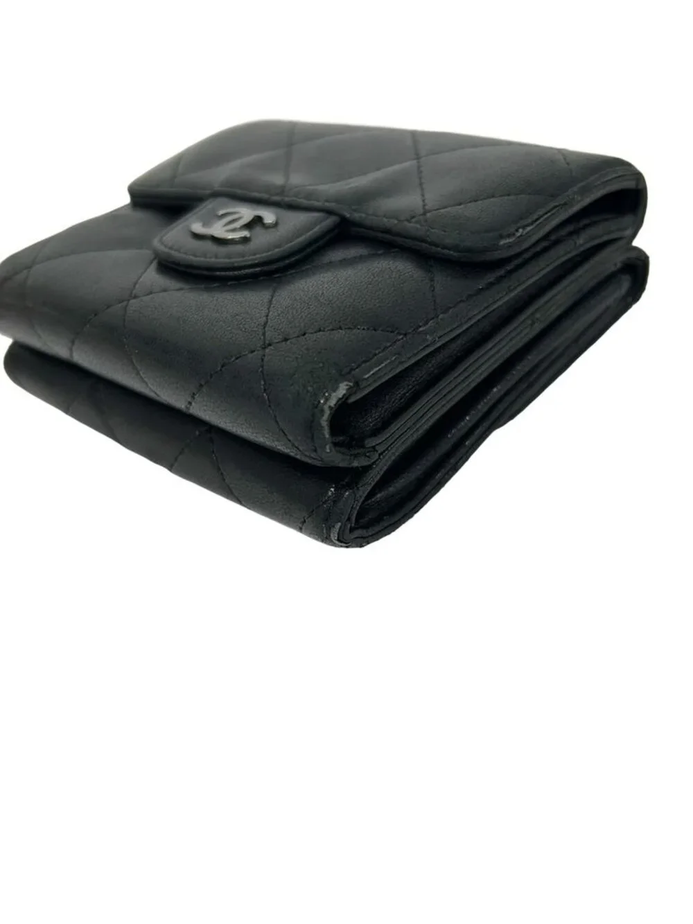 Chanel Hook Wallet Quilted Black Silver Lambskin